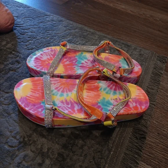 Madden Girl M Royal Sandals Tie Dye Bling Womens Size 4 - Picture 2 of 5